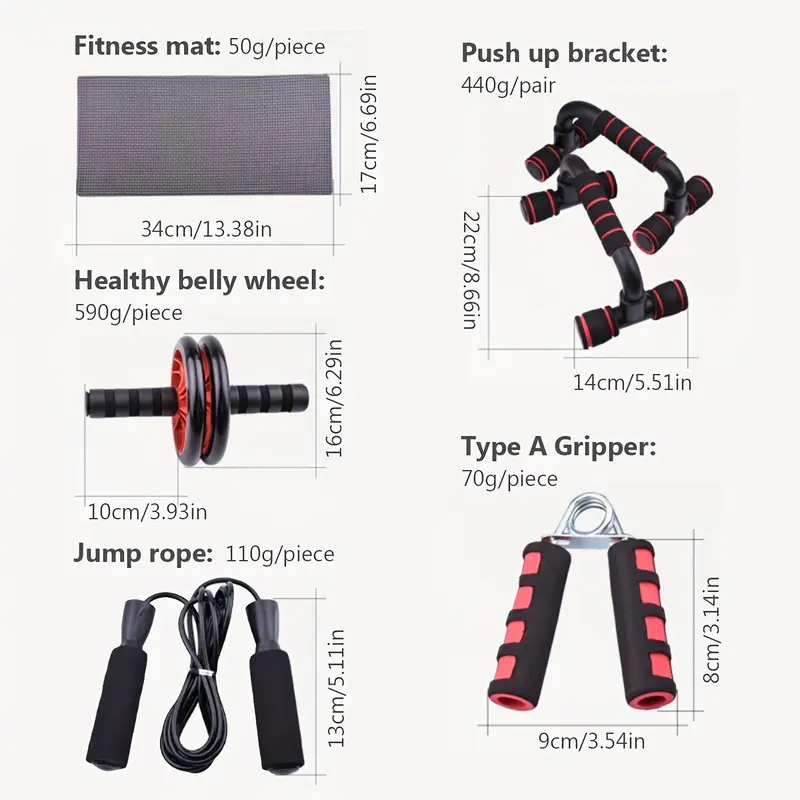 Portable Home Fitness Equipment Set, 7 Counts/set Abdominal Wheel & Push Up Bar & Resistance Band & Jump Rope & Hand Gripper, Fitness Equipment for Home Gym 6