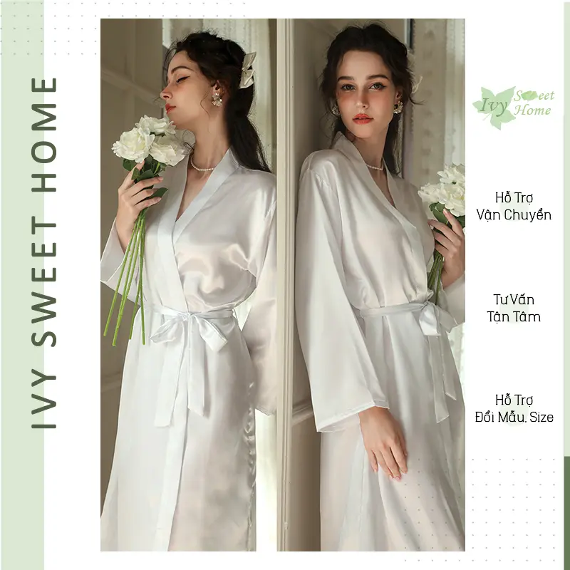 Áo trang điểm cô dâu dáng dài Kimono thêu chữ chụp phóng sự cưới lụa phi ° IVY210 Nữ Women 0