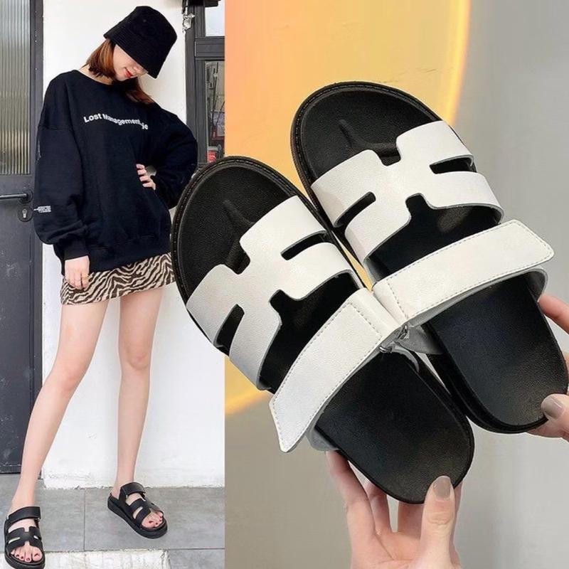 ￼Dép lê H.M nữ quai da sần mặt bóng Sandal đế 2,5p. (Chân gầy, mỏng cần lùi sz) 3
