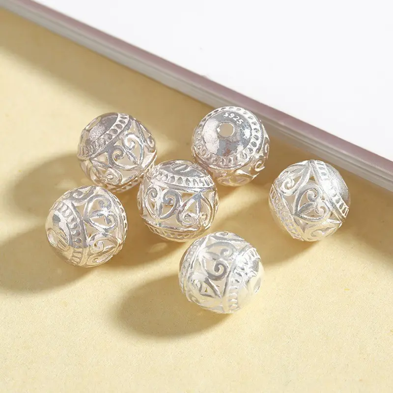 Charm bạc bi tròn khắc trái tim - Charm Bạc 925 - Mã CB102 2