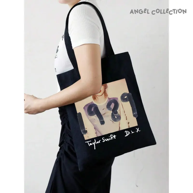 Tas Tote Bag Hitam 100% Kanvas Resleting Taylor Swift Aesthetic Ukuran 30x40 1