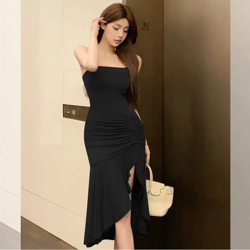 927 baju sexy party dress coklat bodycon midi gaun tanpa lengan wanita korean style dress terbaru 2024 import 6