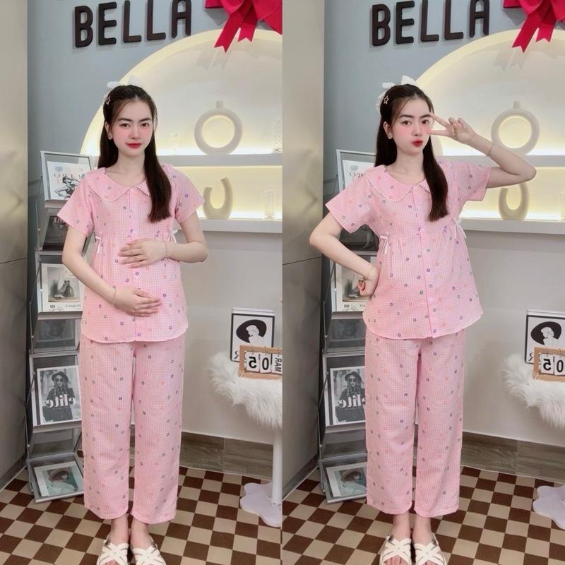 [ BỘ DÀI ] ( 40 - 95kg ) Đồ Bộ - Đồ Ngủ Bầu Mặc Nhà Và Sau Sinh, Áo Có Khoá Ti Quần Chun Chỉnh Bụng, Chất Mền Mịn Siêu Mát