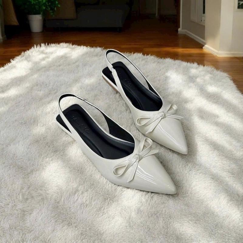 Product Introduction of GIÀY SỤC MŨI NHỌN da bóng quai Hậu chun co giãn gắn NƠ NHÍ 3 màu Đen/Kem/Đỏ Đô - Size 35-39 - DéP, sandanl 12