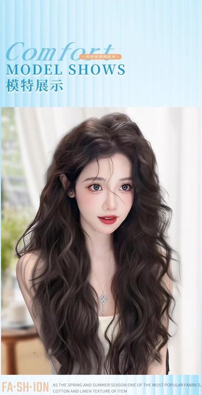 Product Introduction of Wig Set One-Piece Water Ripple Fluffy Hair Increase Wig Long-Hair Woman Long Curly Hair Egg Roll Hong Kong Style Hair Extension 7