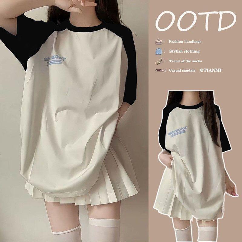 Bộ Đồ Cô Gái Dopamine, Phong Cách Muối, Phong Cách Preppy Thường Ngày Áo Phông ngắn Tay Áo, Váy Xếp Ly Bộ Hai Mảnh, Bộ Sưu Tập Người 15k, Năm 2025 yuki  đồ  bộ  phông  bạt yuki  đồ  bộ 2