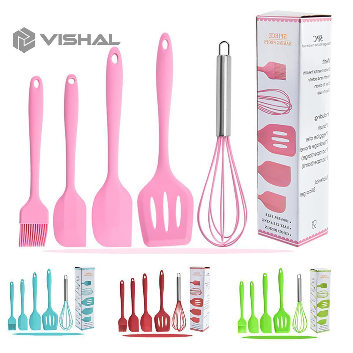 VISHAL Spatula Peralatan Masak Sutil Silikon Non Stick Cooking 5 Pcs Kitchenware Spatula Set VS-1808