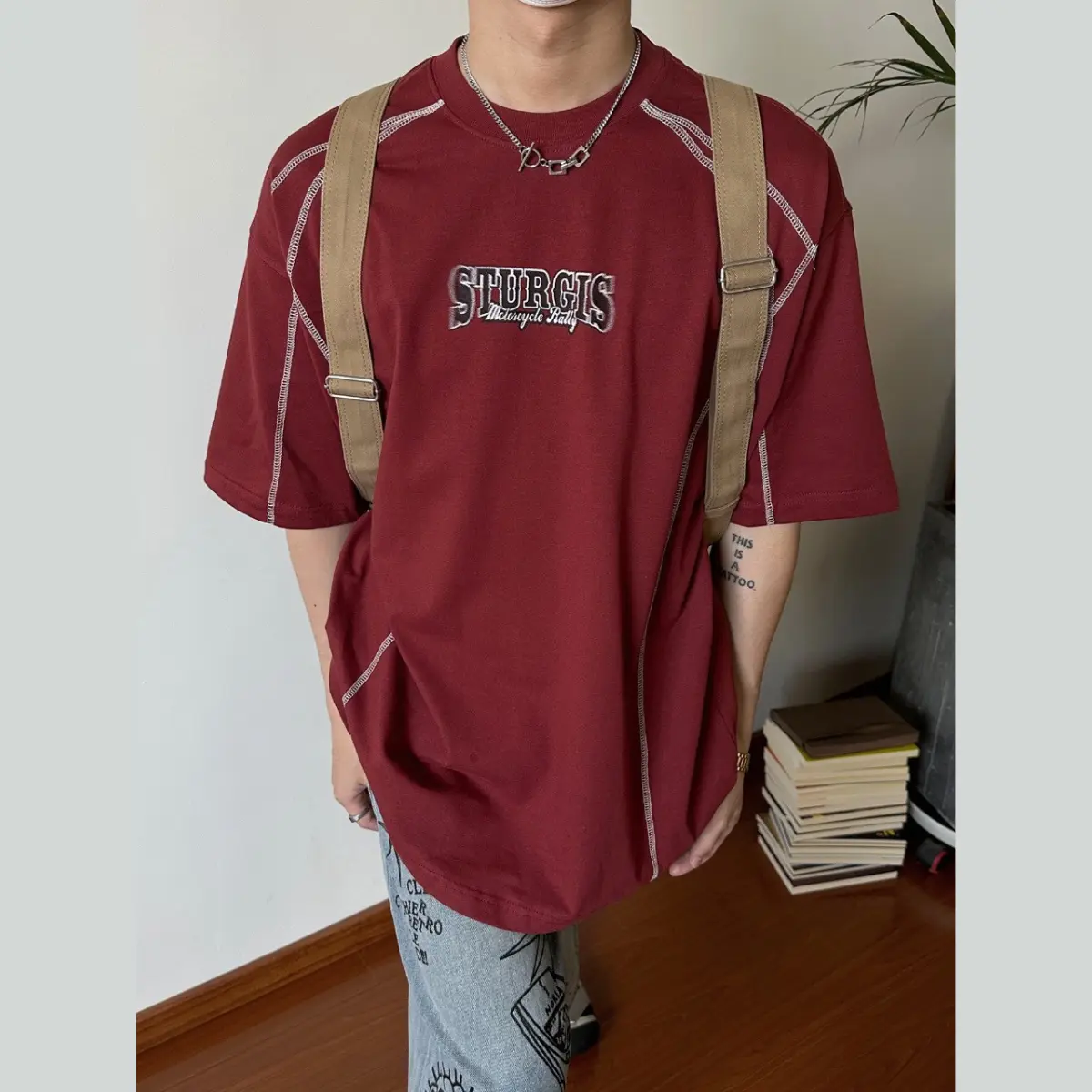 Áo phông nam nữ form rộng KL Unisex thun cotton thêu chữ viền chỉ màu trắng/đỏ/đen Menswear Cổ Tròn Top Áo Thun mới