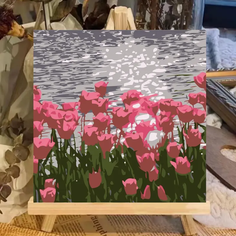 Tranh Sơn Dầu Kỹ Thuật Số, Hoa Và Phong Cảnh, Tự Làm, 30 * 30cm, Tranh Thủ Công Tô Màu, Tô Màu Tay Cho Trẻ Em, Có Thể Dùng Làm Đầy, Tranh Sơn Dầu Kỹ Thuật Số Hoa Tulip 0