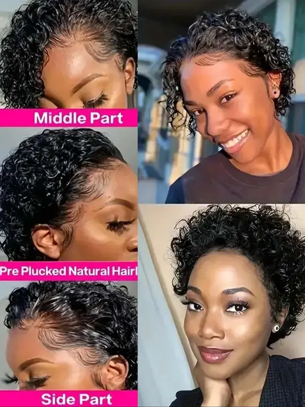 6 Inch Short Wavy Afro Wig for Women, Gorgeous Fluffy Human Curly Wig with Blunt Bangs, Human Hair Wigs for Party, Daily Use 2