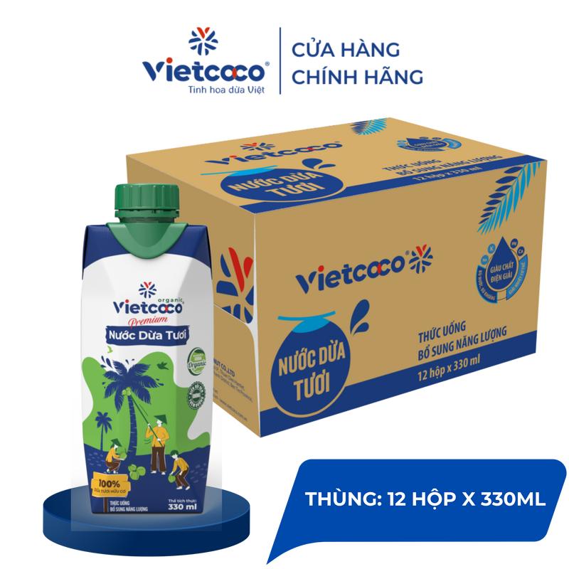 THÙNG 12 HỘP Nước dừa tươi Premium Organic VIETCOCO - Hộp giấy 330ml