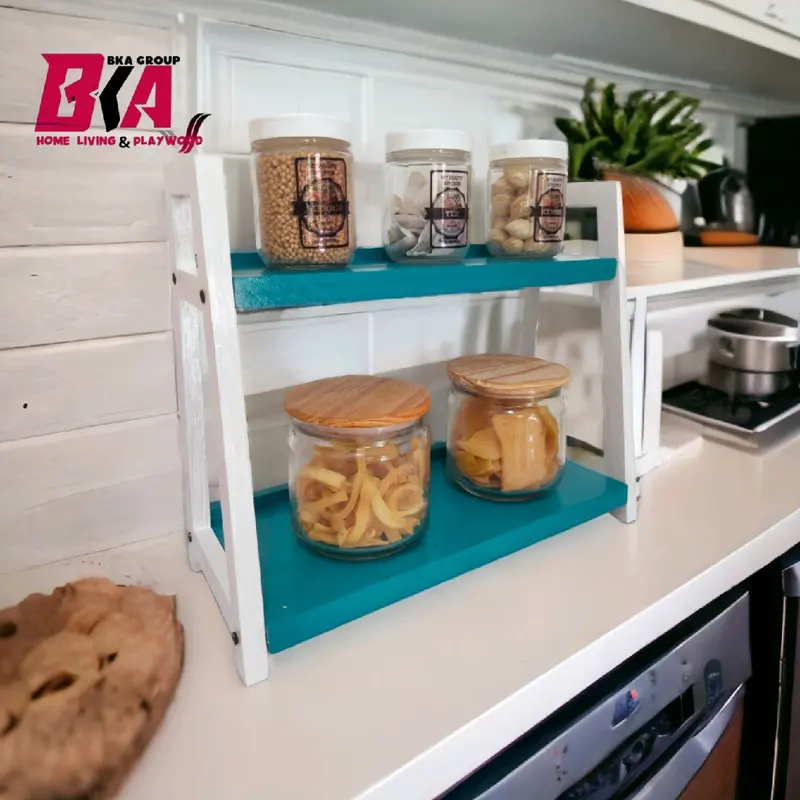 RAK BUMBU DAPUR 2 SUSUN XAVIER/SERBAGUNA/RAK KOSMETIK MULTIFUNGSI/RAK ESTETIK WARNA WARNI/PENYIMPANAN TOPLES BUMBU Kayu Ambalan 6