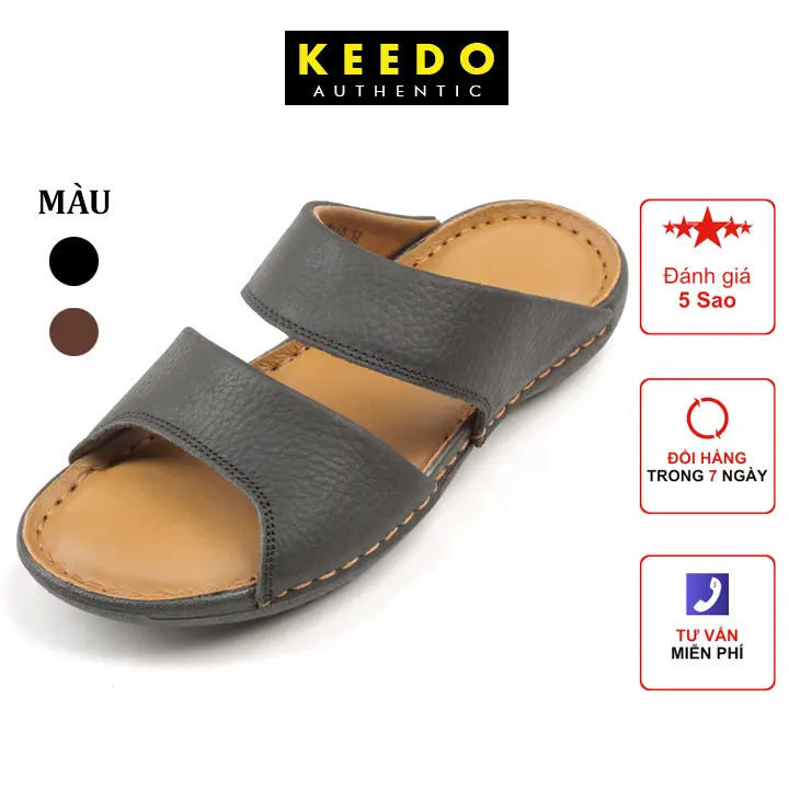 KEEDO - Dép nam quai ngang cao cấp da bò thật TL-01