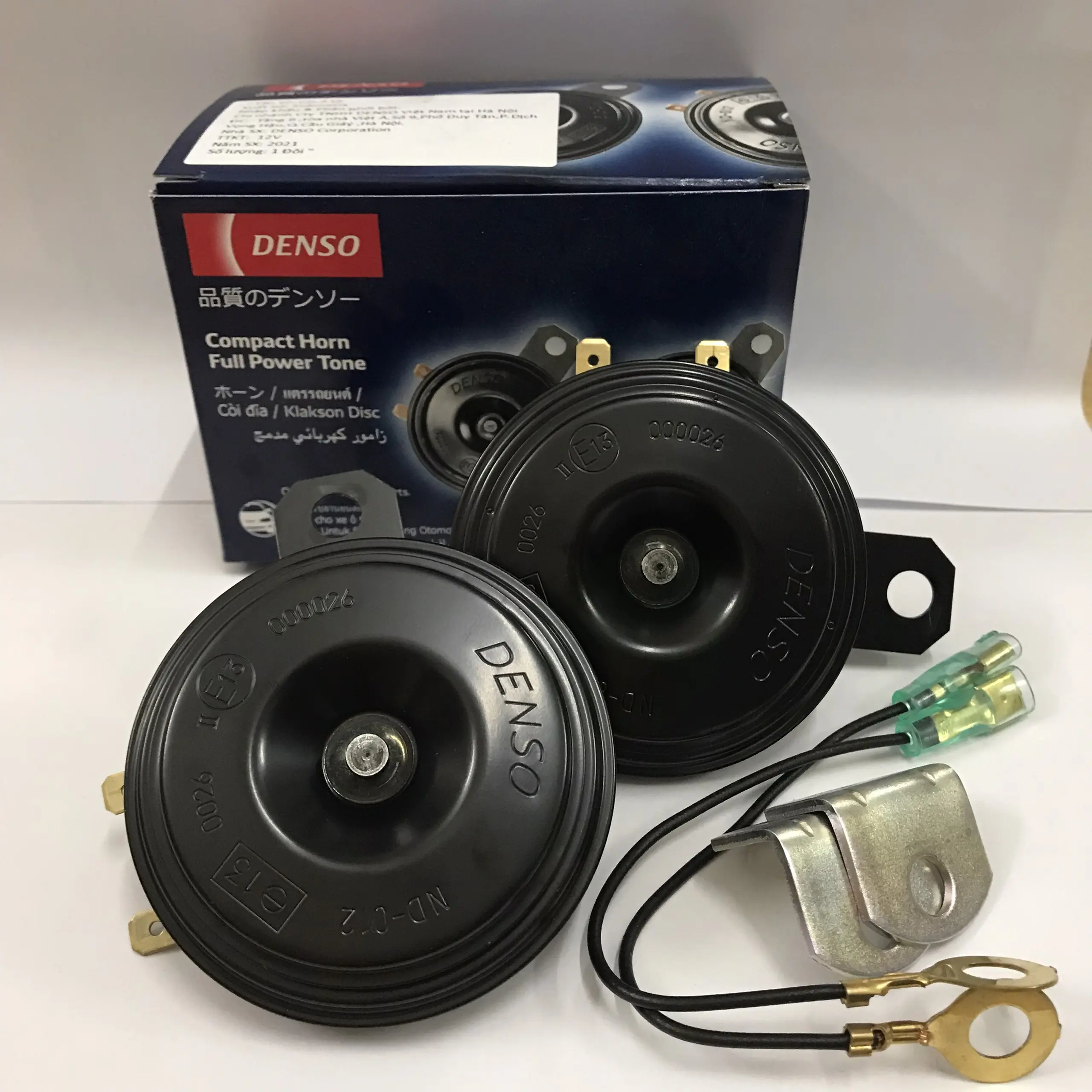 Còi đĩa - kèn đĩa 2 giắc 12V Denso Indonesia ((tặng kèm 2 giắc cắm và 2 pát) Phụ Kiện