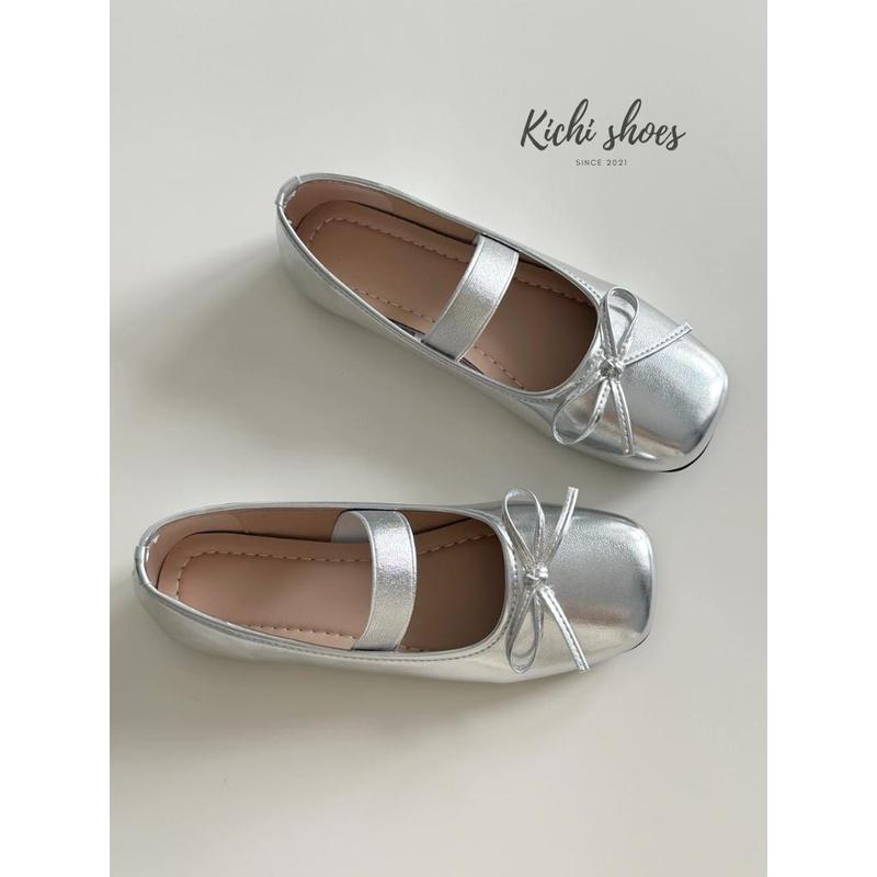 Giày bệt  Nữ  Gót Thấp  Đế Bằng nơ bạc siêu sang chân giày búp bê tiểu thư Pháp cổ điển giày mary jane phong cách coquete Kichi Shoes mã A817