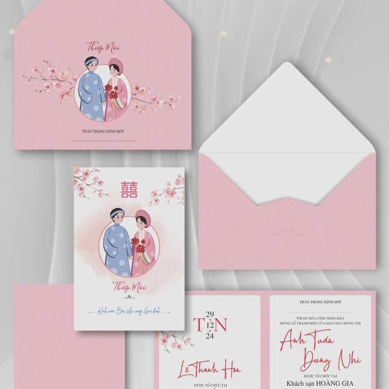 Combo 200c. Thiệp cưới kèm phong bì và in tên vỏ phong bì. 1