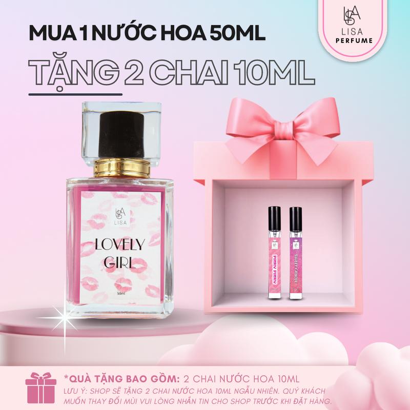 【MUA 1 TẶNG 2 Nước hoa nữ 50ml. MUA 1 chai 50ml + tặng 2 chai 10ml. LOVELY GIRL - SWEET BABY - TRAP GIRL. (Tối đa tặng 2 chai/đơn) Perfume Women Cosmetic Xịt Thơm