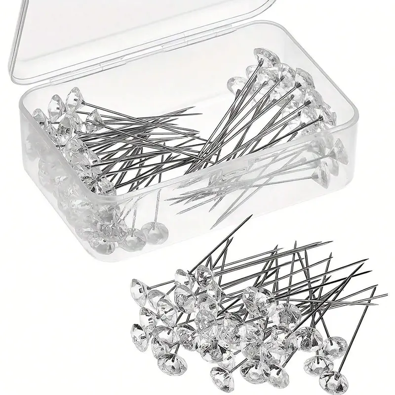 Rhinestone Decorative Pin, 100pcs Transparent Straight Pin for Wedding Bridal Hair Accessories, Embroidery Supplies & Tools 3