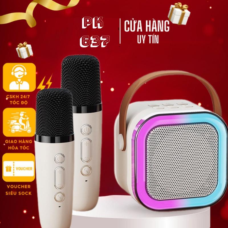 Loa bluetooth karaoke mini k12, kết nối không giây, kèm 2 míc hat, âm thanh to, bass căng, nâng tone chỉnh vang, ngắt âm thanh gốc [ BẢO HÀNH 12 THÁNG] kèm theo cáp sạc Kem  Nghe Nhạc loak Củ Loa