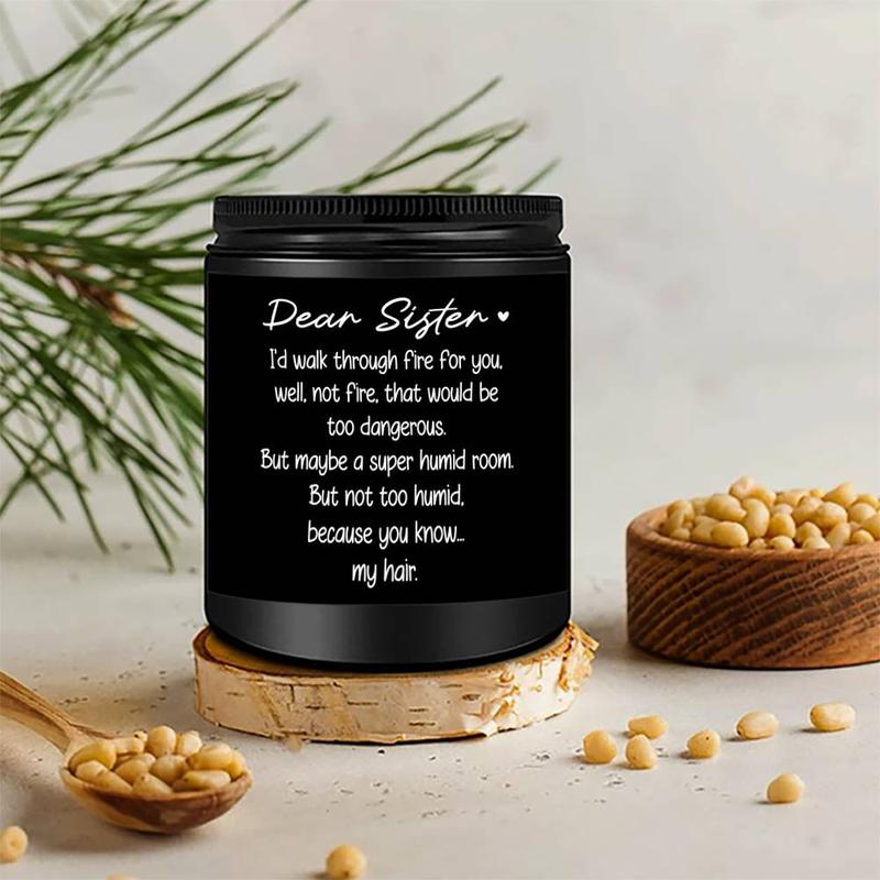 Lavender Scented Soy Wax Candle, 1 Count Funny Sisters Letter Pattern Scented Candle, Birthday Gift for Sister, Home Decor Supplies 5