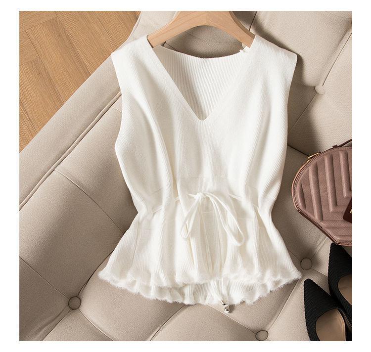 Product Introduction of Áo Vest Dệt Kim, Dành Cho Nữ, Hàng Mới Về Mùa Xuân Và Mùa Thu 2024, Áo Vest Bó Sát Eo, Kiểu Áo Chui Đầu Dễ Phối Đồ Ngoài Trời, Không Tay, Cổ Chữ V, Áo Vest 3