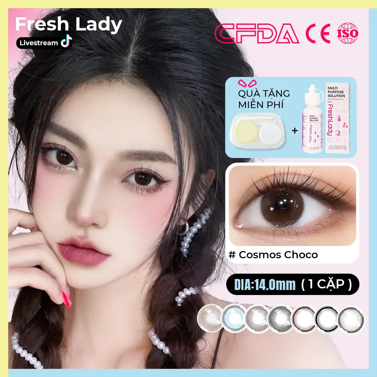 [HOT] 14.00mm Kính áp tròng Freshlady 0 độ màu xám hạn sử dụng 6 tháng màu xám thời trang Lens (Tặng hộp đựng lens)  nửa năm