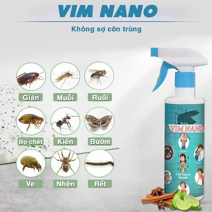 Chai Xịt Đuổi Muỗi Côn Trùng Vim Nano 500ml, Mùi Hương Dễ Chịu Xuất Xứ Thảo Mộc, Xua Đuổi Muỗi, Gián, Côn Trùng x ị 6