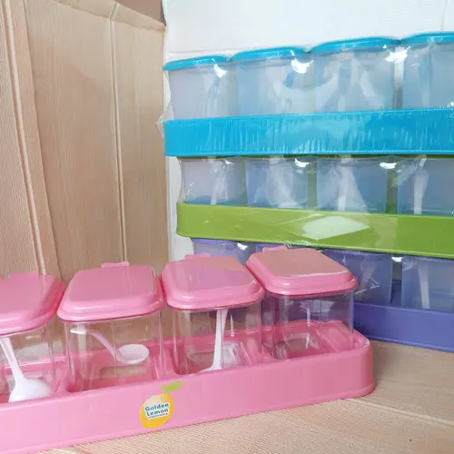 Tempat Bumbu Set 4 in 1 Wadah Bumbu Set Sekat 4 dengan Tutup dan Sendok Dapur Garam Kitchenware Salt 1