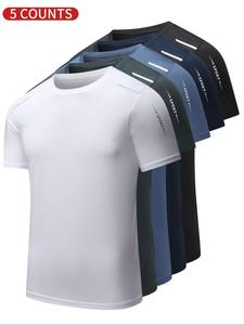 Men's Letter Print Round Neck Tee, Breathable Comfortable Short Sleeve T-shirt for Daily Wear, Casual Men's Top for All Seasons