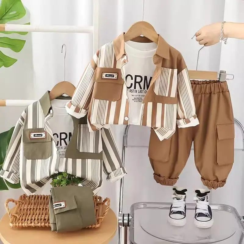 Bộ Quần Áo Trẻ Em, Áo Sơ Mi Bé Trai, Bộ Sưu Tập Mới 2024, Thời Trang Trẻ Em, Thích Hợp Cho Mùa Xuân Và Mùa Thu, Tay Dài Đẹp Trai Phong Cách Hàn Quốc, Bộ Đồ Hai Mảnh 0