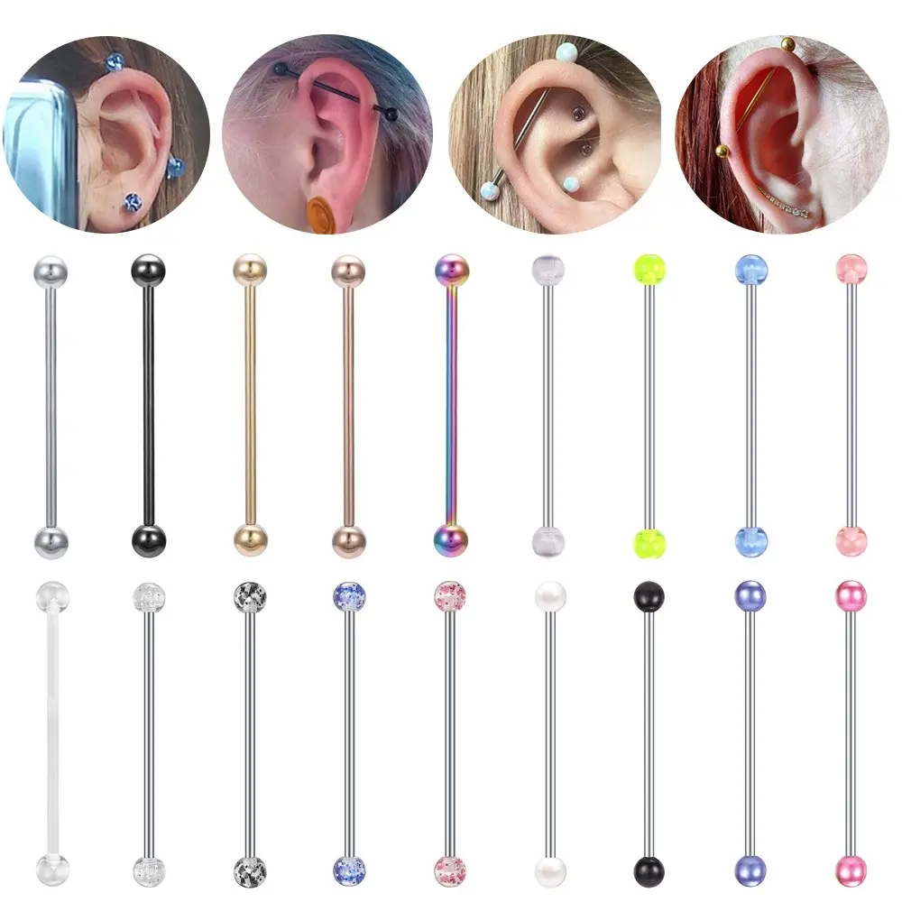 1 Pc 34mm/38mm Stainless Steel Industrial Barbell Ring Acrylic Helix Cartilage Tragus Earring Long Ear Bar Sexy Body Piercing