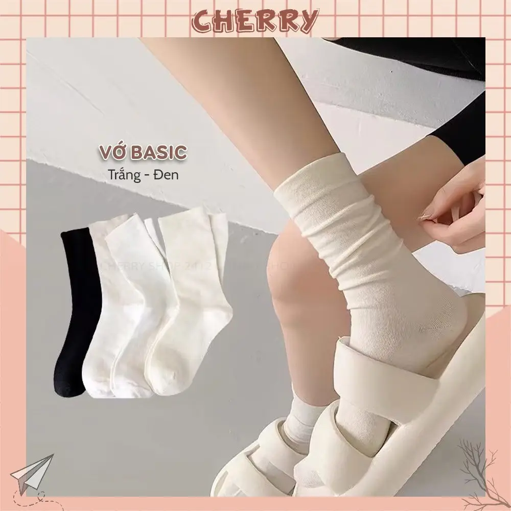 Tất Vớ Cổ Cao Chất Liệu Cotton Thoáng Khí, Phong Cách Basic Dễ Phối Đồ - Cherry Shop