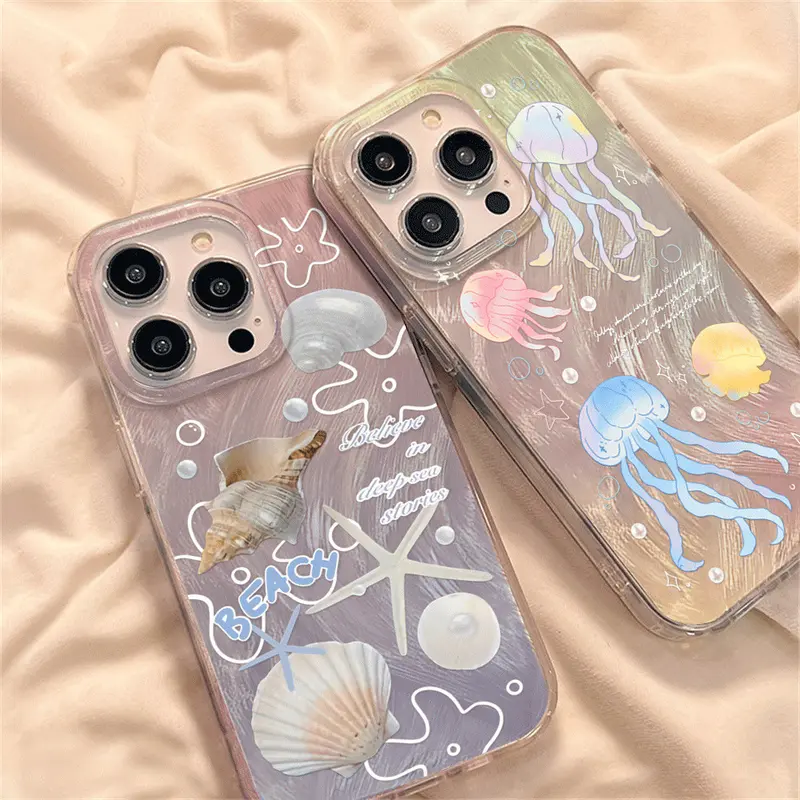 Case For HP Samsung A16 A06 A55 A35 A54 A05S A05 A15 A14 A13 A52 A04S A03S A02S A04E A03 A10 A10S A11 A12 A20 A30 A20S M11 M12 M13 M23 Casing IMD Cute Gradient Jellyfish Motif Crystal Bracelet Hard Case lvejiscc 7