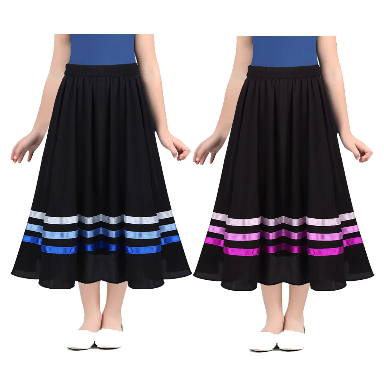 Sywiyi Islamic Child Kids Girls Ribbon Character Ballet Chiffon Skirt Ballerina Long Maxi Swing Skirt Dance wear Costume
