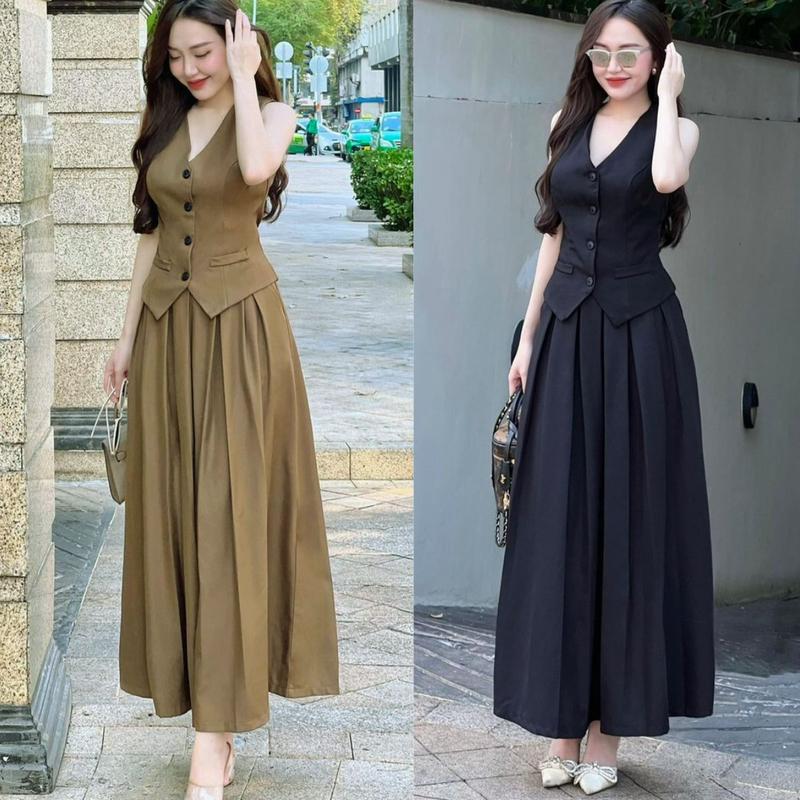Chân Váy Xếp Li Dáng Dài Bigsize Set Váy Dài Đi Tiệc LIMO Chân Váy Xòe + Áo GhiLe Đẹp Dễ Thương Thiết Kế Đẹp Top Women