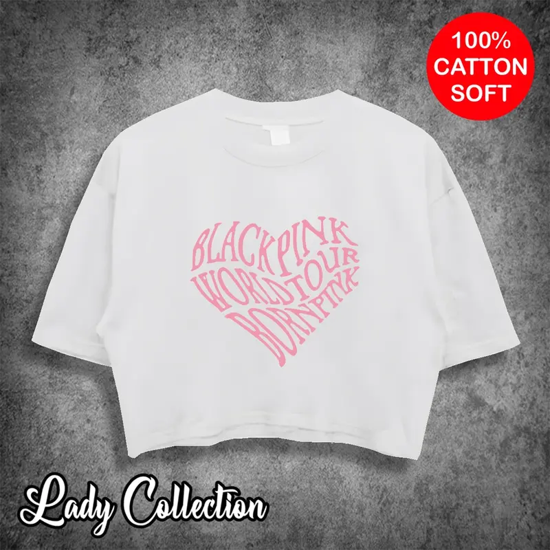 KAOS OVERSIZE CROP TOP BLACKPINK WORLD TOUR LOVE Combed Sablon Soft Wanita Popular M 1