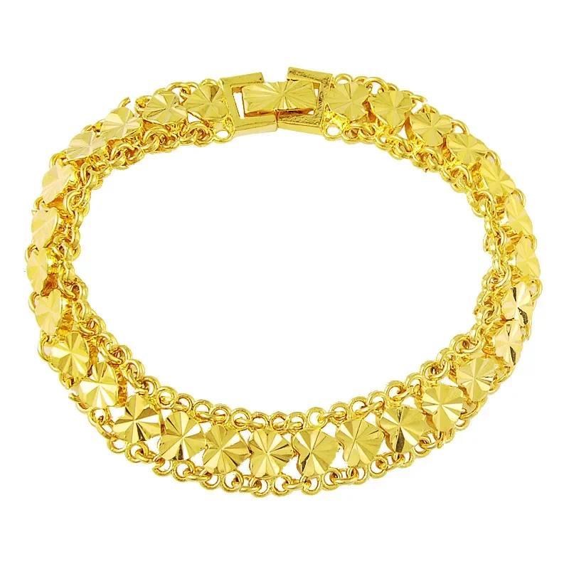 Product Introduction of Gold Color Bracelet for Women Chain Heart Wide Chain Cuff Bangle Bracelet Wristband Wedding Jewelry Gifts 22cm 5