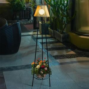 Solar Powered Courtyard Light, Handmade Rattan Outdoor Floor Lamp, High Brightness Villa Garden Iron Bracket Night Light