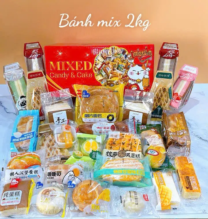 Thùng 2kg bánh mix Đài Loan ăn sáng Food Thức Ăn Cake. Thùng 2kg3 tính cả vỏ