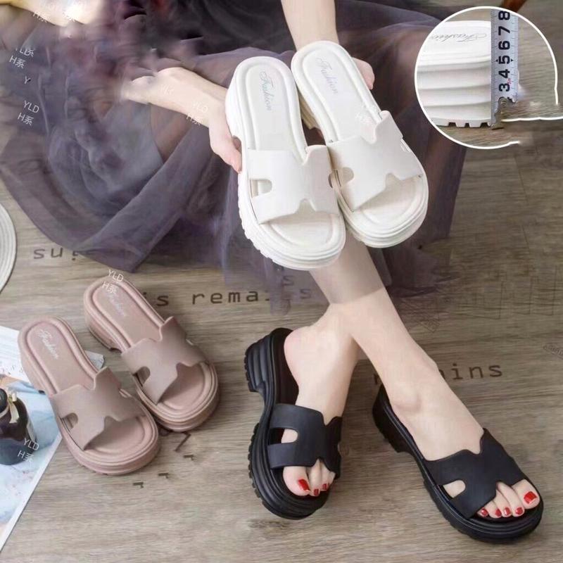 Dép chữ H đế cao hai màu trắng đen dep 6cm