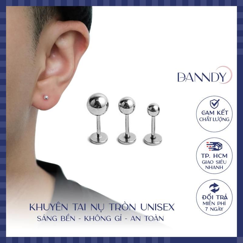  Khuyên tai nụ tròn sáng bóng. Khuyên tròn titan không đen không gỉ. Bông tai nam nữ tròn | Dandy Women Voi 