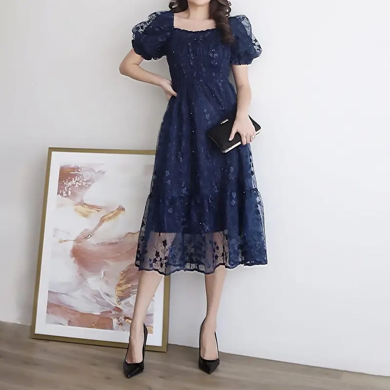MELDY MINI DRESS Natal Brokat Terbaru | Rekomendasi Baju Pesta Kondangan Wanita Simple Elegan Mewah Ala Gaya Korea Terkini Karet Smoke Gaun Casual Remaja Dewasa 0