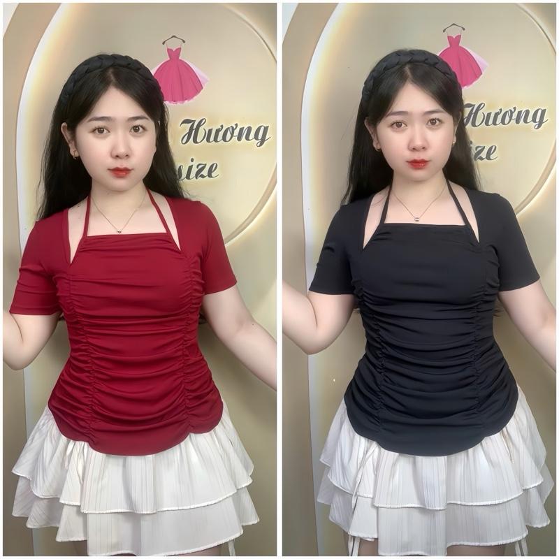 HH. Bigsize Áo thun tăm tay ngắn cổ yếm thiết kế dễ thương xếp ly eo TN360