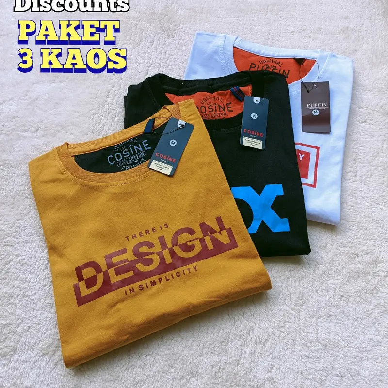 paket 3 kaos anak tanggung / kaos puffin & cosine / baju anak laki laki terbaru / bahan tebal motif fashion 4