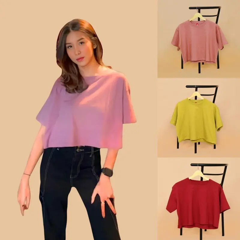 T-shirt Crop Top Oversize Cotton Combed 24s Premium Kaos Tebal 1