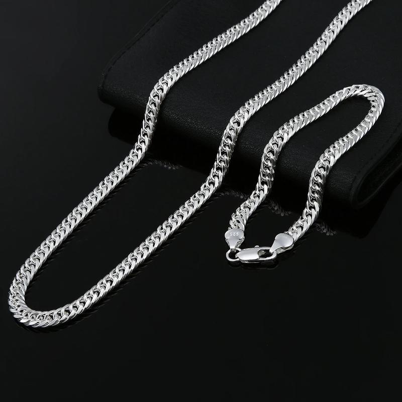 Product Introduction of Fashion original brand 925 Sterling Silver man 6MM geometric chain bracelets neckalces for women Party wedding jewelry sets 1
