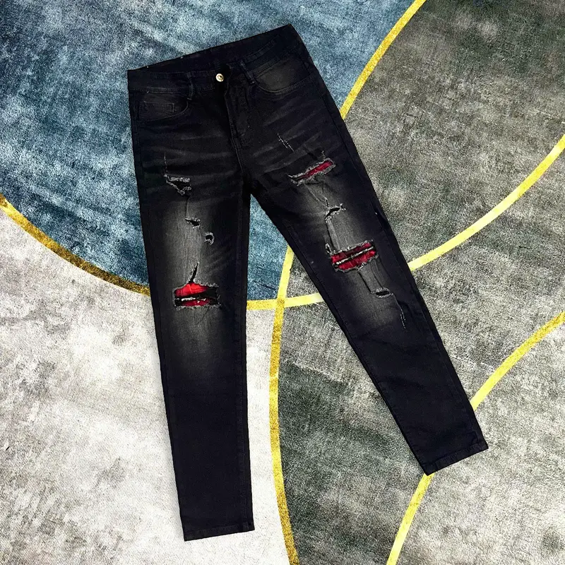 Quần jean nam rách vá gối to chất bò co dãn 4 chiều mẫu mới chuẩn shop quần bò nam Menswear Pants QJP2V62 0