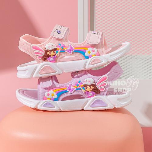 Dép Sandal Quai Dán Đế Mềm Màu Cầu Vồng Đơn Giản Thời Trang Mùa Hè Cho Bé Gái 2