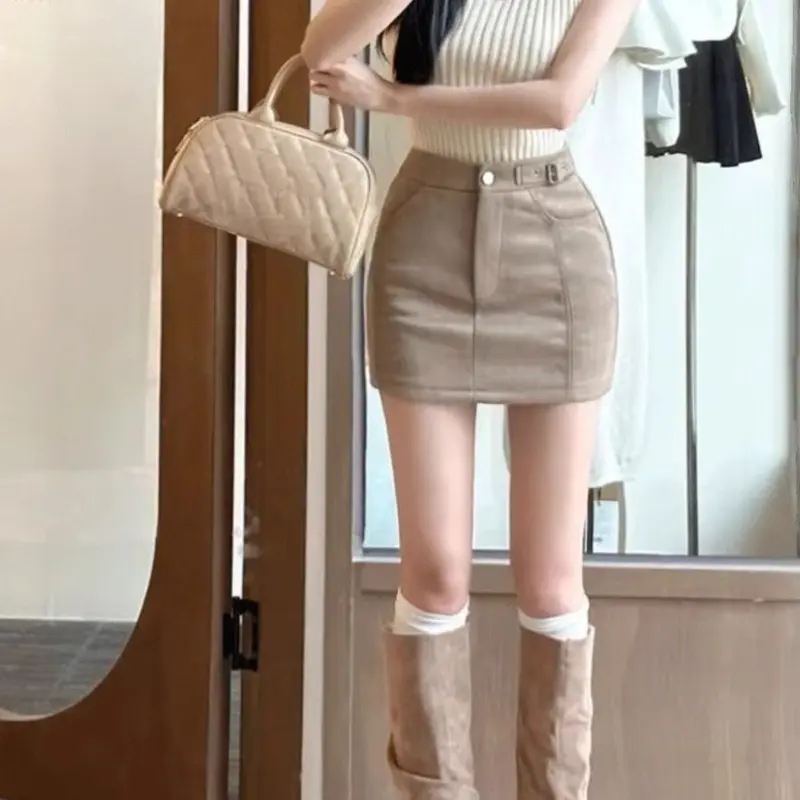 Chân Váy Da Lộn, Nữ, Cạp Cao, Bó Sát, Chân Váy Ôm Sát Chữ A 2