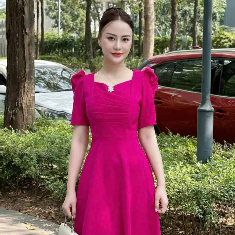 Đầm d30 xếp ngực màu sắc đa dạng - LYNLYN CÔNG SỞ - sang trọng lịch sự   đầm Nữ Women Dress Đỏ đầm hoa tulip độc đáo 6